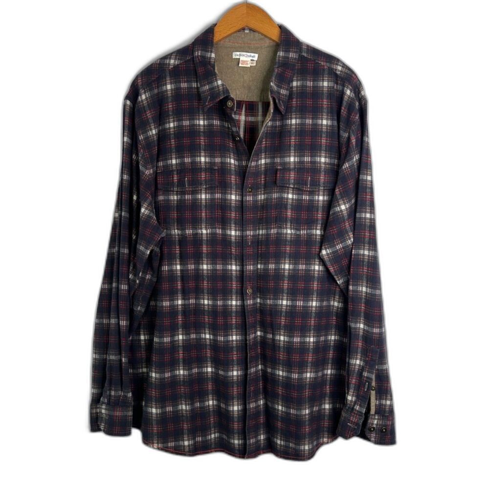 Carbon 2 Cobalt Flannel Plaid Long Sleeve Button Front 100% Cotton Shirt Size XL